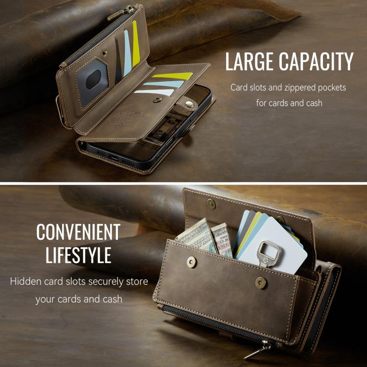 For iPhone 16 Pro CaseMe C39 RFID Blocking Zipper Wallet Leather Phone Case with Crossbody Strap