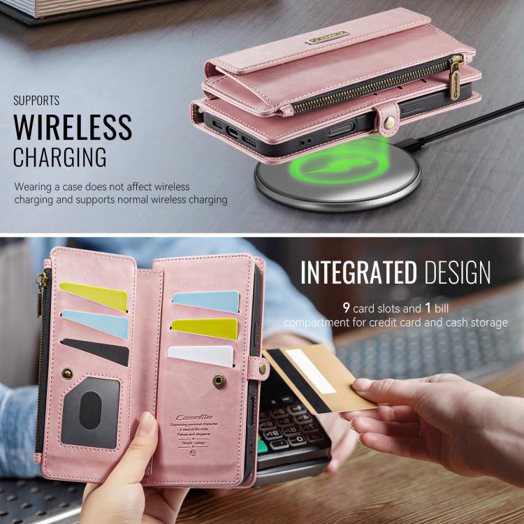 For iPhone 16 Pro CaseMe C39 RFID Blocking Zipper Wallet Leather Phone Case with Crossbody Strap