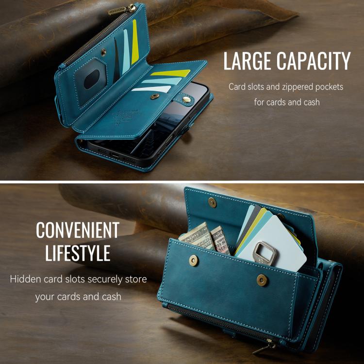 For iPhone 16 Pro CaseMe C39 RFID Blocking Zipper Wallet Leather Phone Case with Crossbody Strap