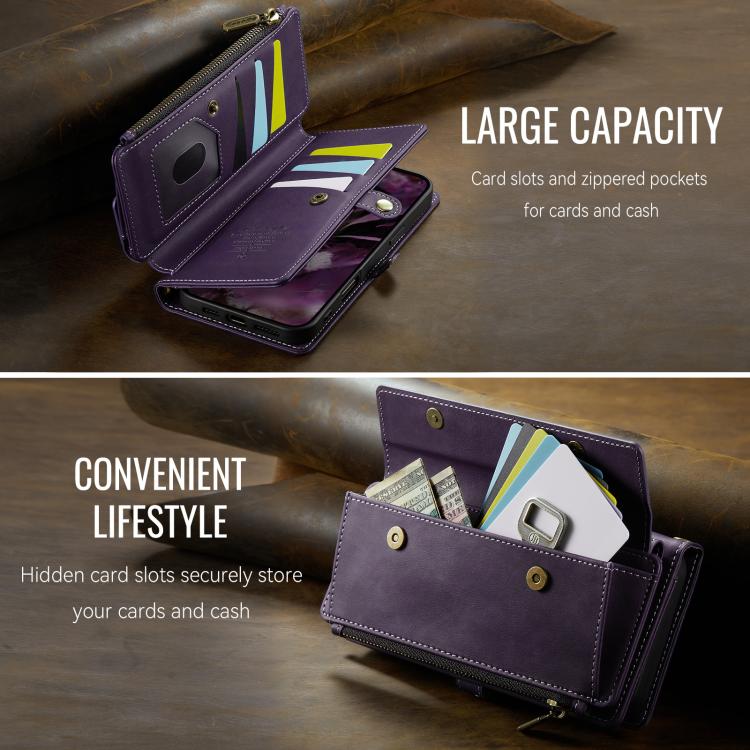 For iPhone 16 Pro CaseMe C39 RFID Blocking Zipper Wallet Leather Phone Case with Crossbody Strap