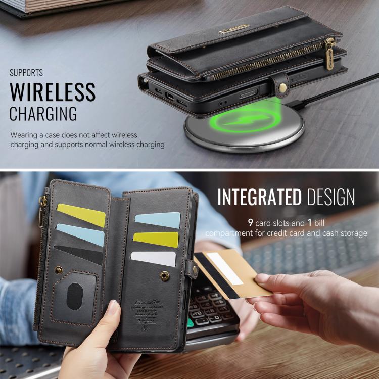 For iPhone 16 Plus CaseMe C39 RFID Blocking Zipper Wallet Leather Phone Case with Crossbody Strap