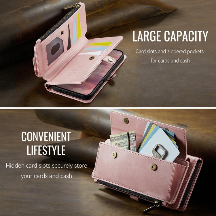 For iPhone 16 CaseMe C39 RFID Blocking Zipper Wallet Leather Phone Case with Crossbody Strap