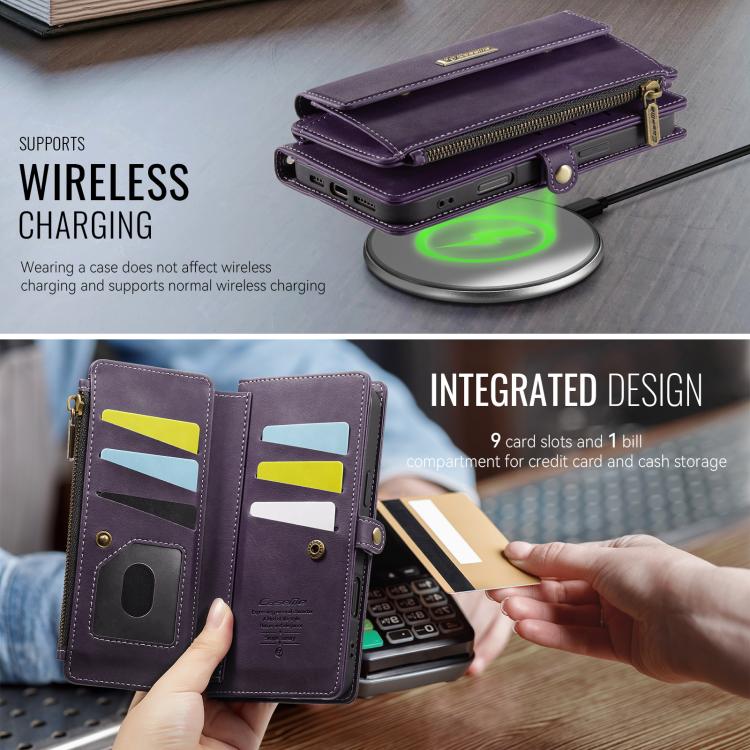 For iPhone 16 CaseMe C39 RFID Blocking Zipper Wallet Leather Phone Case with Crossbody Strap