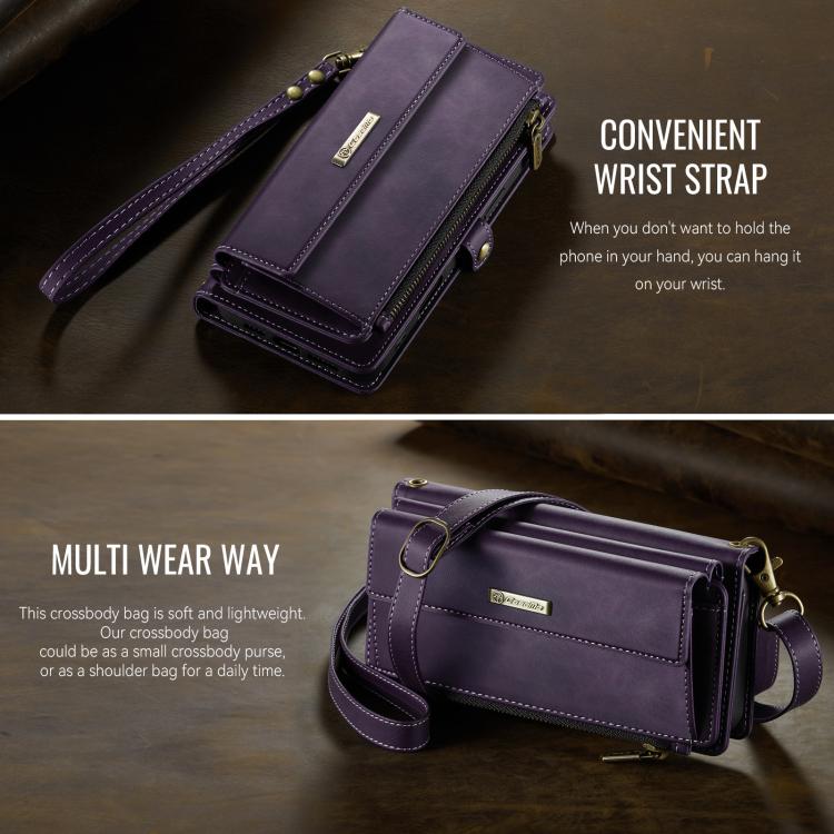 For iPhone 16 CaseMe C39 RFID Blocking Zipper Wallet Leather Phone Case with Crossbody Strap