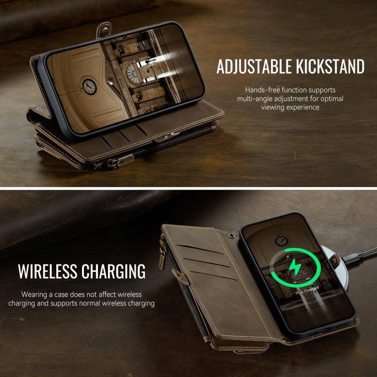 For iPhone 15 Pro Max CaseMe C39 RFID Blocking Zipper Wallet Leather Phone Case with Crossbody Strap
