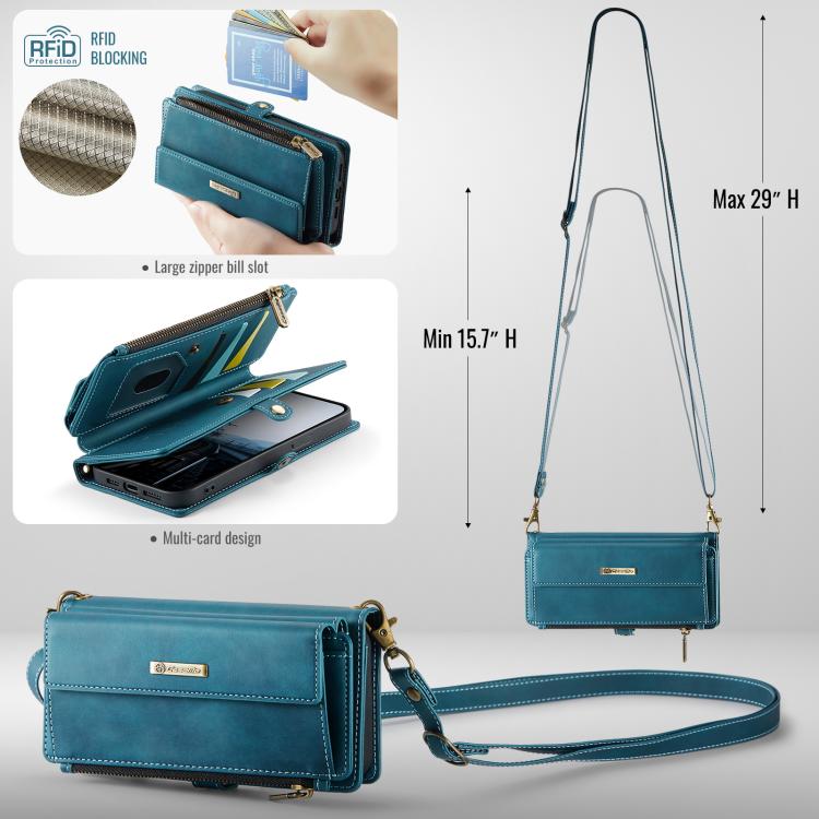 For iPhone 15 Pro CaseMe C39 RFID Blocking Zipper Wallet Leather Phone Case with Crossbody Strap