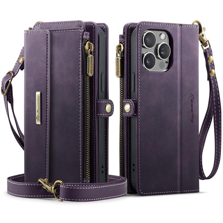 For iPhone 15 Pro CaseMe C39 RFID Blocking Zipper Wallet Leather Phone Case with Crossbody Strap