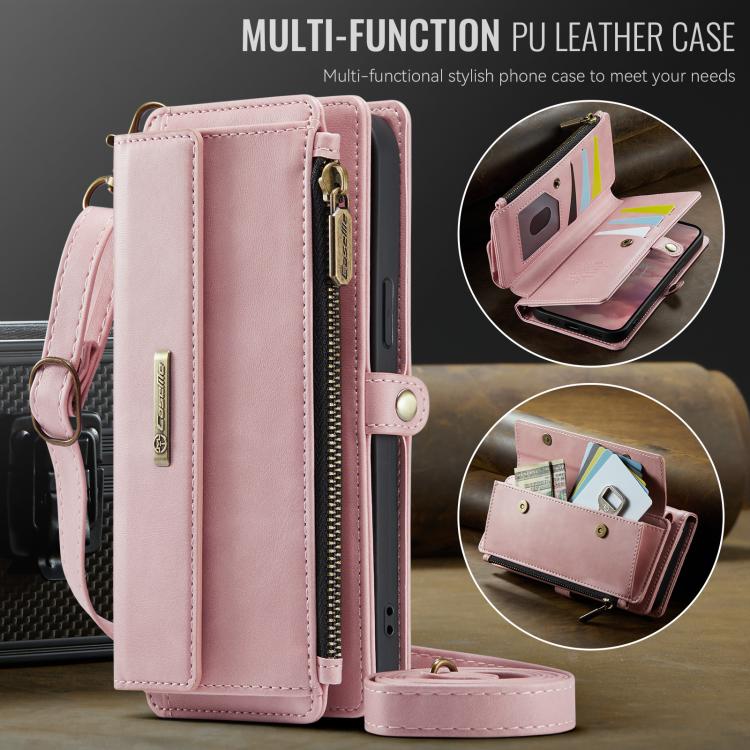 For iPhone 15 Plus CaseMe C39 RFID Blocking Zipper Wallet Leather Phone Case with Crossbody Strap