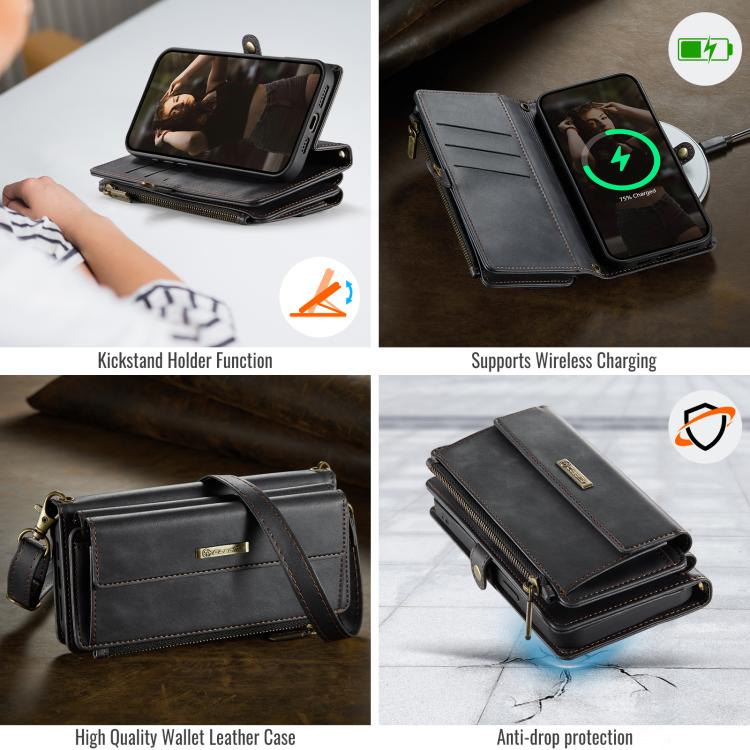 For iPhone 14 Plus CaseMe C39 RFID Blocking Zipper Wallet Leather Phone Case with Crossbody Strap