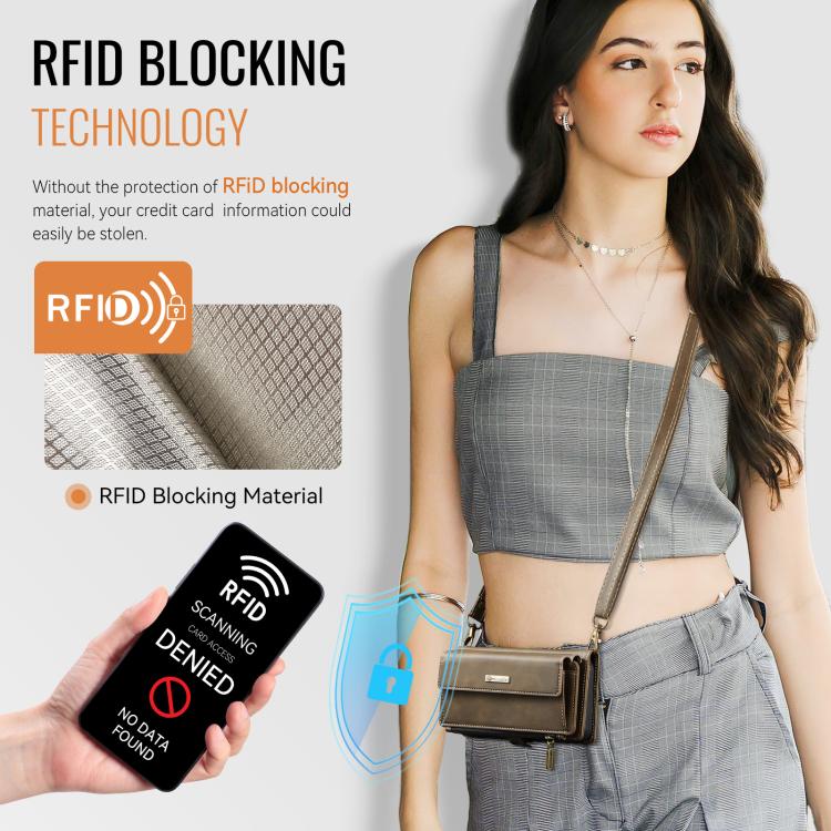 For iPhone 14 Plus CaseMe C39 RFID Blocking Zipper Wallet Leather Phone Case with Crossbody Strap