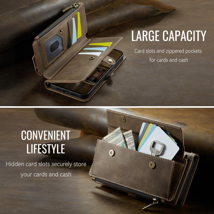 For iPhone 14 Plus CaseMe C39 RFID Blocking Zipper Wallet Leather Phone Case with Crossbody Strap