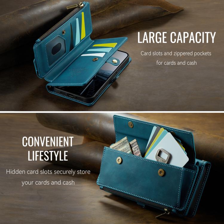 For iPhone 14 Plus CaseMe C39 RFID Blocking Zipper Wallet Leather Phone Case with Crossbody Strap