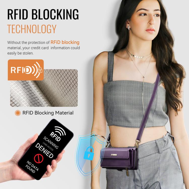 For iPhone 14 Plus CaseMe C39 RFID Blocking Zipper Wallet Leather Phone Case with Crossbody Strap