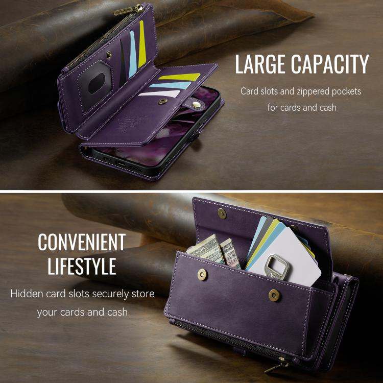 For iPhone 14 Plus CaseMe C39 RFID Blocking Zipper Wallet Leather Phone Case with Crossbody Strap
