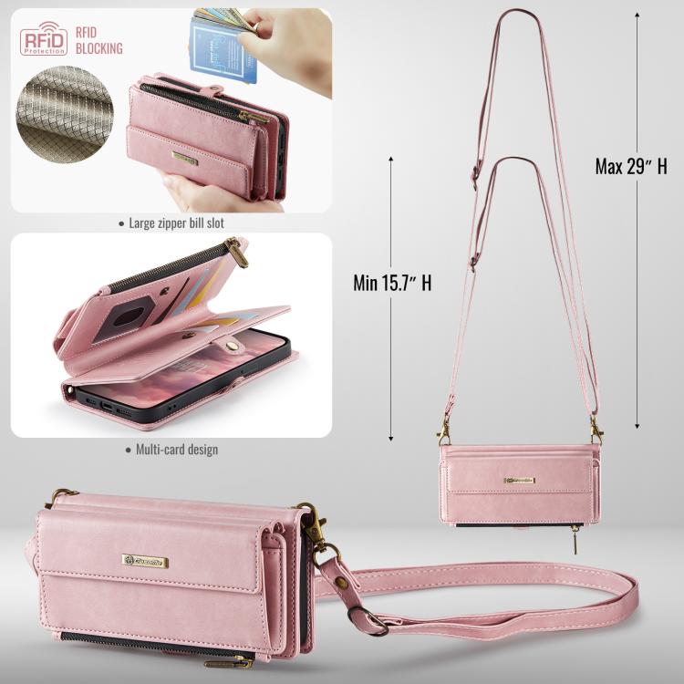 For iPhone 14 CaseMe C39 RFID Blocking Zipper Wallet Leather Phone Case with Crossbody Strap