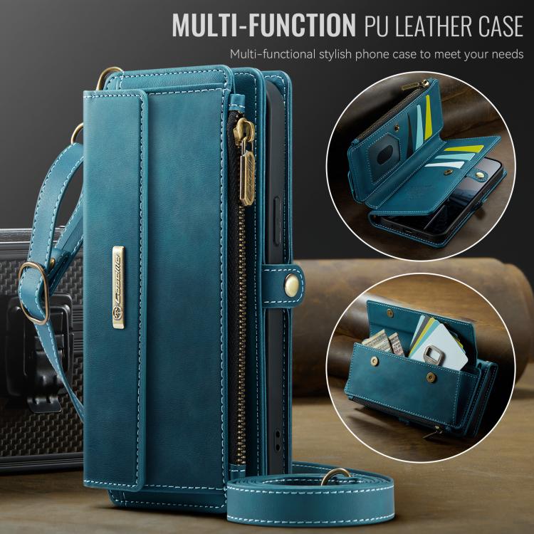 For iPhone 14 CaseMe C39 RFID Blocking Zipper Wallet Leather Phone Case with Crossbody Strap