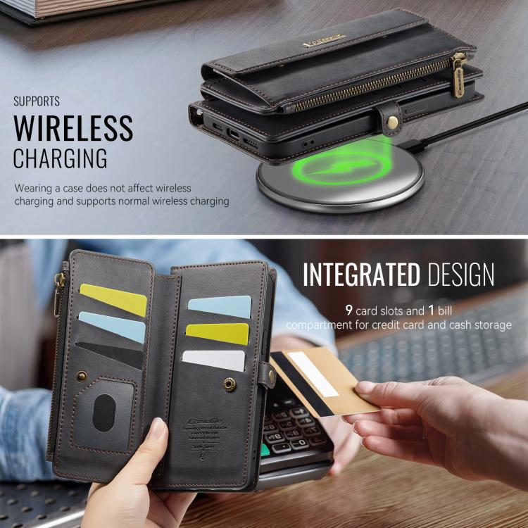 For iPhone 14 Pro CaseMe C39 RFID Blocking Zipper Wallet Leather Phone Case with Crossbody Strap