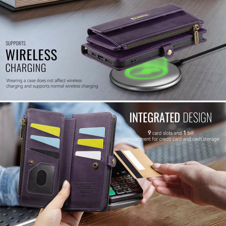 For iPhone 14 Pro CaseMe C39 RFID Blocking Zipper Wallet Leather Phone Case with Crossbody Strap