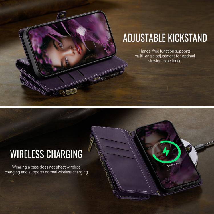 For iPhone 14 Pro CaseMe C39 RFID Blocking Zipper Wallet Leather Phone Case with Crossbody Strap