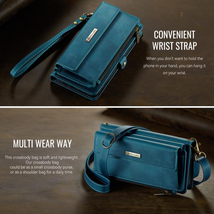 For iPhone 14 Pro Max CaseMe C39 RFID Blocking Zipper Wallet Leather Phone Case with Crossbody Strap