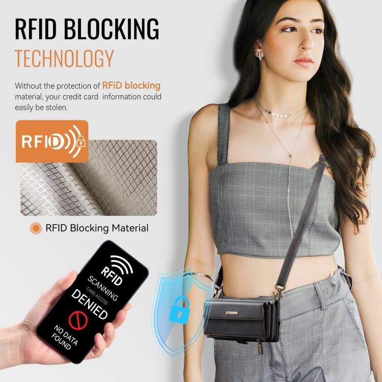 For iPhone 13 Pro Max CaseMe C39 RFID Blocking Zipper Wallet Leather Phone Case with Crossbody Strap