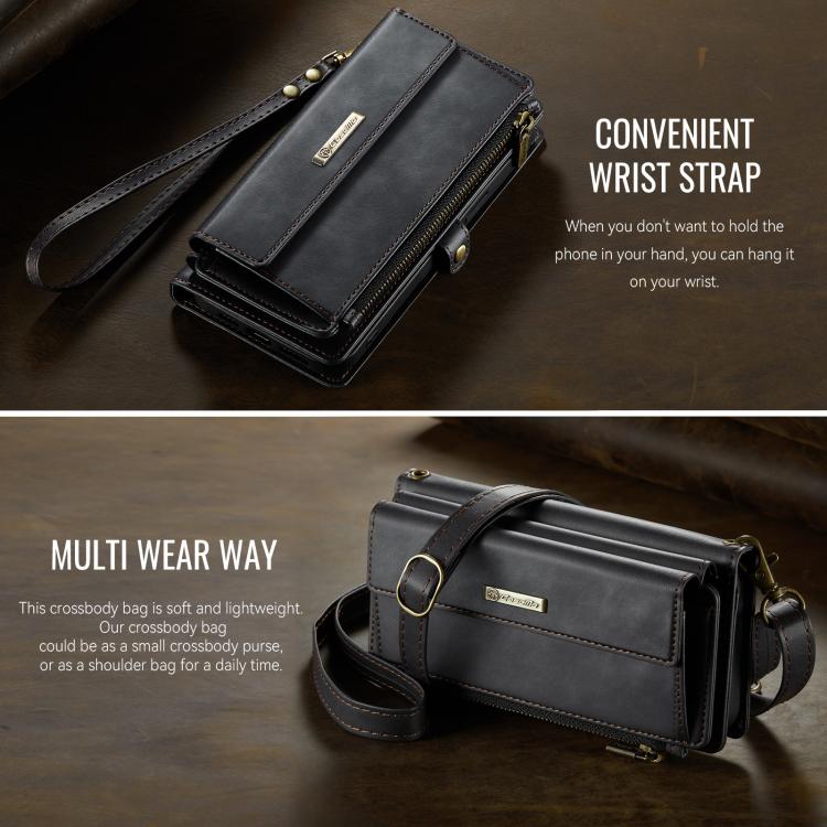 For iPhone 13 Pro Max CaseMe C39 RFID Blocking Zipper Wallet Leather Phone Case with Crossbody Strap