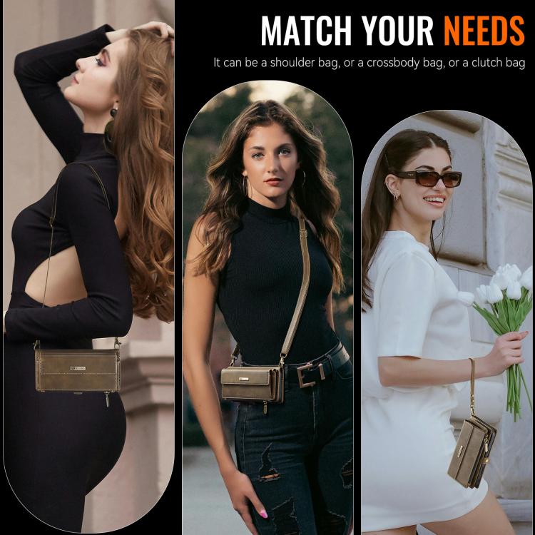For iPhone 13 Pro CaseMe C39 RFID Blocking Zipper Wallet Leather Phone Case with Crossbody Strap