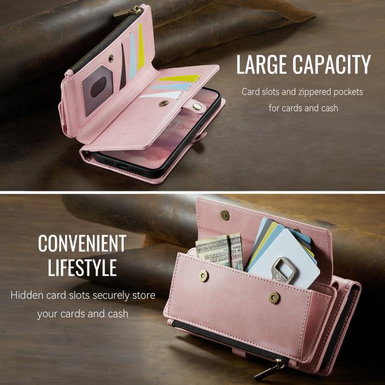 For iPhone 13 Pro CaseMe C39 RFID Blocking Zipper Wallet Leather Phone Case with Crossbody Strap