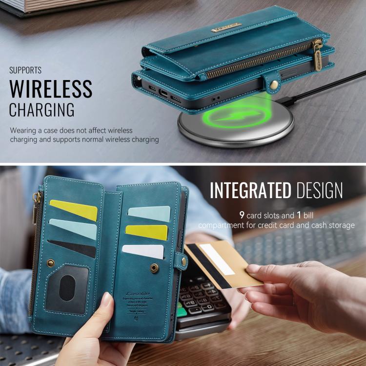 For iPhone 13 mini CaseMe C39 RFID Blocking Zipper Wallet Leather Phone Case with Crossbody Strap