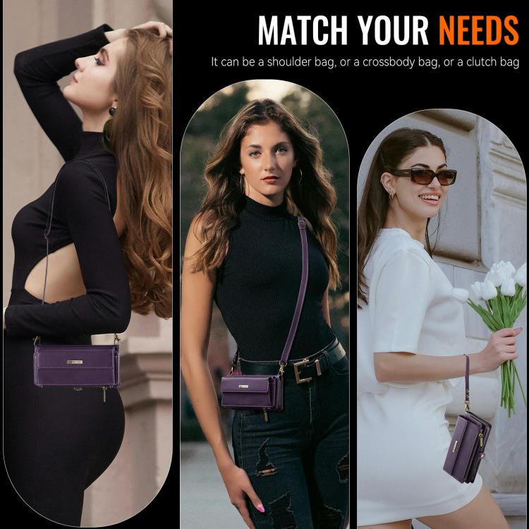For iPhone 13 mini CaseMe C39 RFID Blocking Zipper Wallet Leather Phone Case with Crossbody Strap