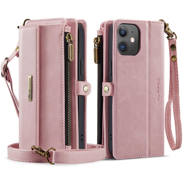 For iPhone 12 mini CaseMe C39 RFID Blocking Zipper Wallet Leather Phone Case with Crossbody Strap