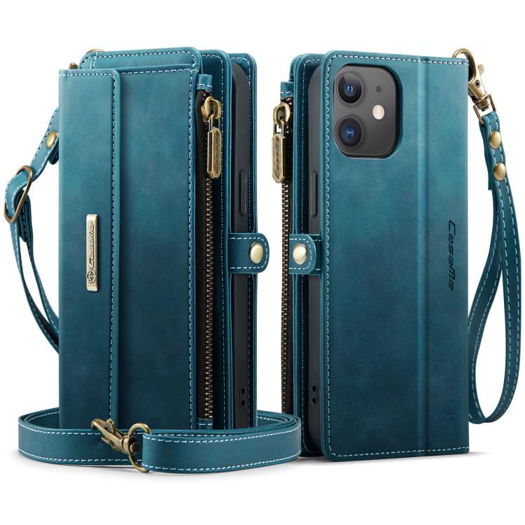 For iPhone 12 mini CaseMe C39 RFID Blocking Zipper Wallet Leather Phone Case with Crossbody Strap