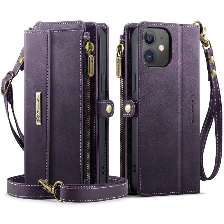 For iPhone 12 mini CaseMe C39 RFID Blocking Zipper Wallet Leather Phone Case with Crossbody Strap