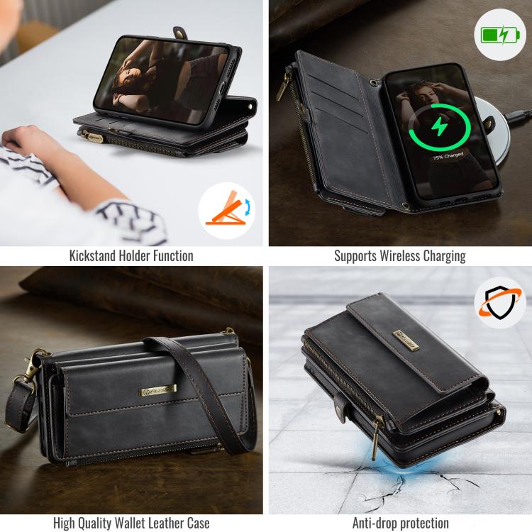For iPhone 11 Pro Max CaseMe C39 RFID Blocking Zipper Wallet Leather Phone Case with Crossbody Strap