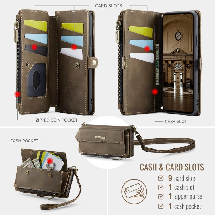 For iPhone 11 Pro Max CaseMe C39 RFID Blocking Zipper Wallet Leather Phone Case with Crossbody Strap