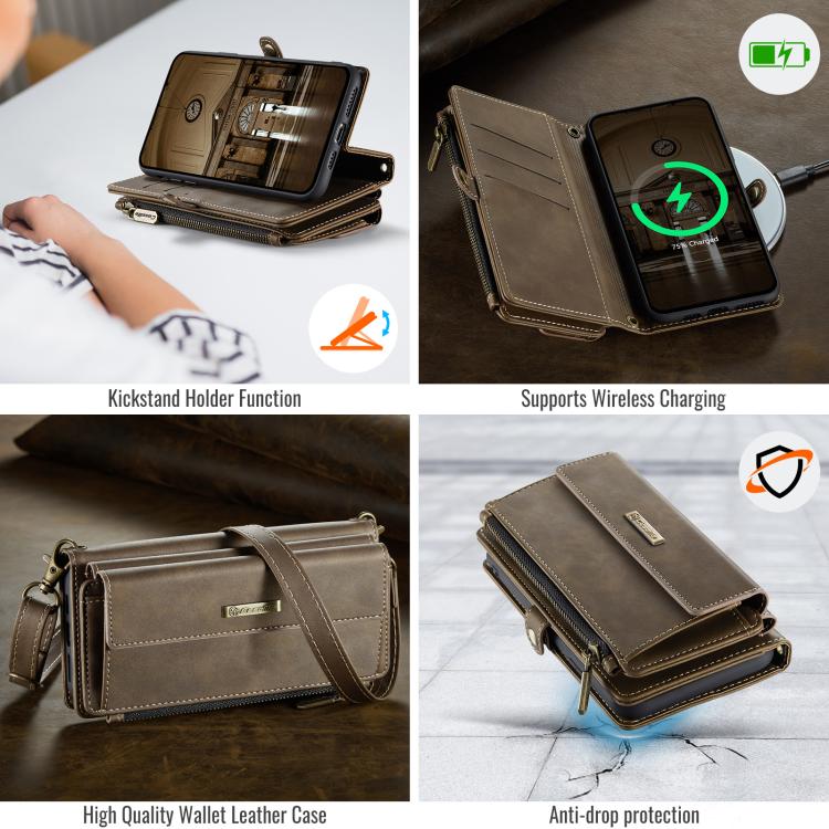 For iPhone 11 Pro Max CaseMe C39 RFID Blocking Zipper Wallet Leather Phone Case with Crossbody Strap