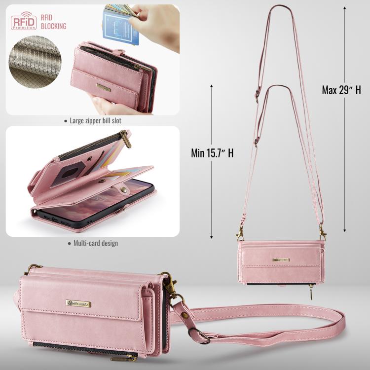For iPhone 11 Pro Max CaseMe C39 RFID Blocking Zipper Wallet Leather Phone Case with Crossbody Strap
