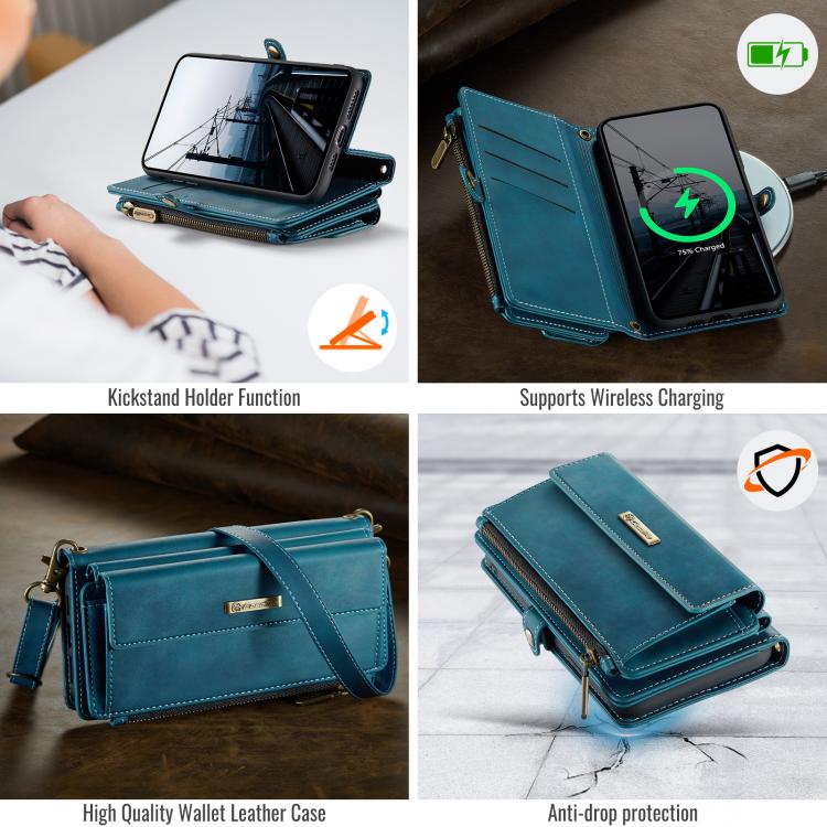 For iPhone 11 Pro Max CaseMe C39 RFID Blocking Zipper Wallet Leather Phone Case with Crossbody Strap