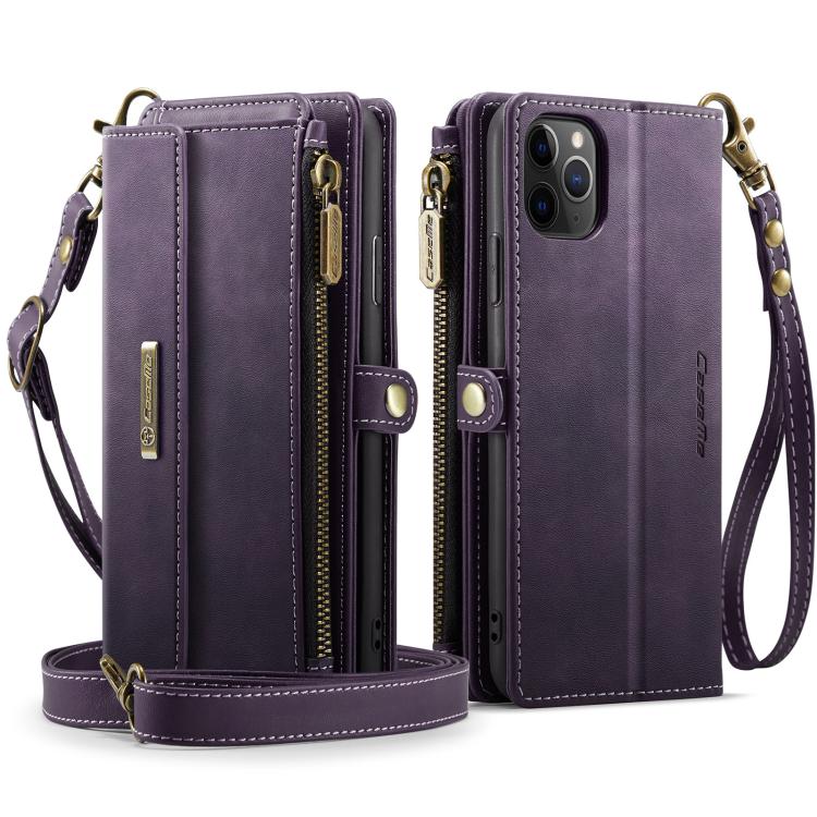 For iPhone 11 Pro Max CaseMe C39 RFID Blocking Zipper Wallet Leather Phone Case with Crossbody Strap