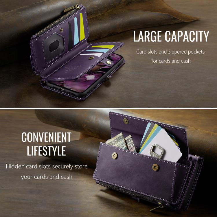 For iPhone 11 Pro Max CaseMe C39 RFID Blocking Zipper Wallet Leather Phone Case with Crossbody Strap