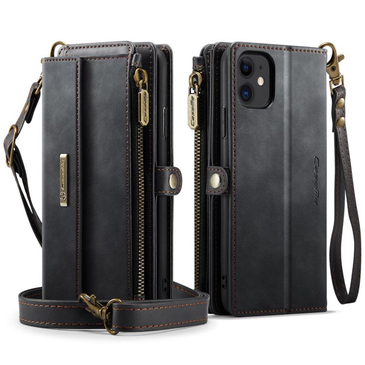 For iPhone 11 CaseMe C39 RFID Blocking Zipper Wallet Leather Phone Case with Crossbody Strap