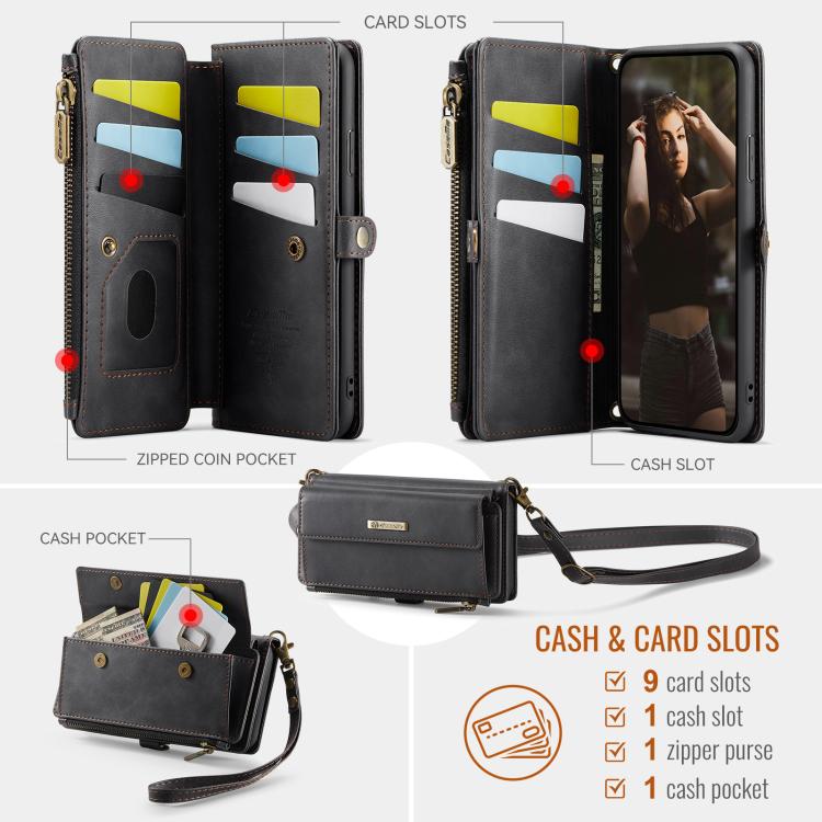 For iPhone 11 CaseMe C39 RFID Blocking Zipper Wallet Leather Phone Case with Crossbody Strap