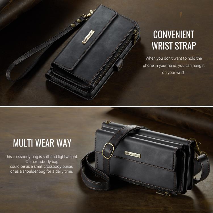 For iPhone 11 CaseMe C39 RFID Blocking Zipper Wallet Leather Phone Case with Crossbody Strap