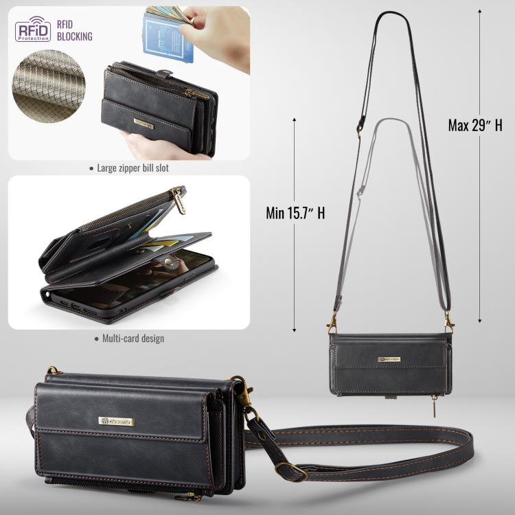For iPhone 11 CaseMe C39 RFID Blocking Zipper Wallet Leather Phone Case with Crossbody Strap