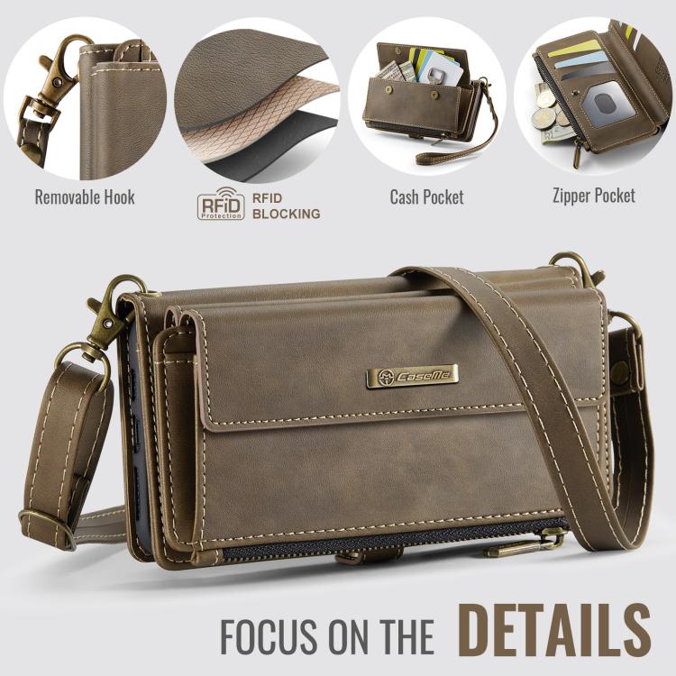 For iPhone 11 CaseMe C39 RFID Blocking Zipper Wallet Leather Phone Case with Crossbody Strap