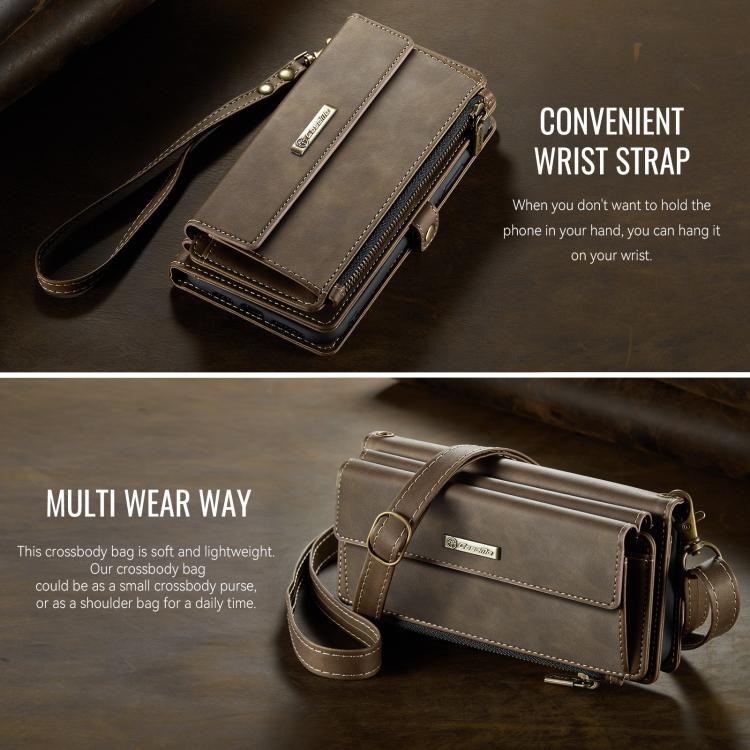 For iPhone 11 CaseMe C39 RFID Blocking Zipper Wallet Leather Phone Case with Crossbody Strap