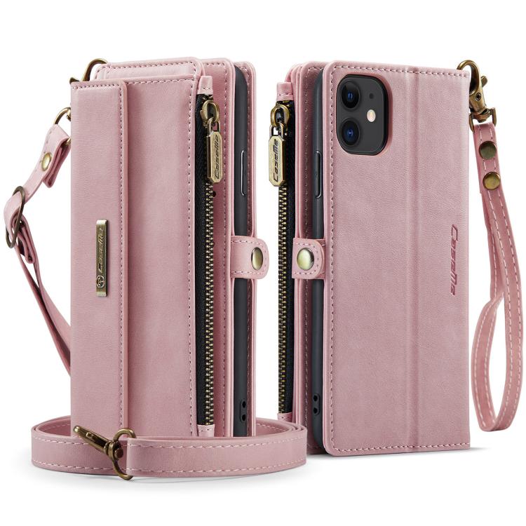 For iPhone 11 CaseMe C39 RFID Blocking Zipper Wallet Leather Phone Case with Crossbody Strap