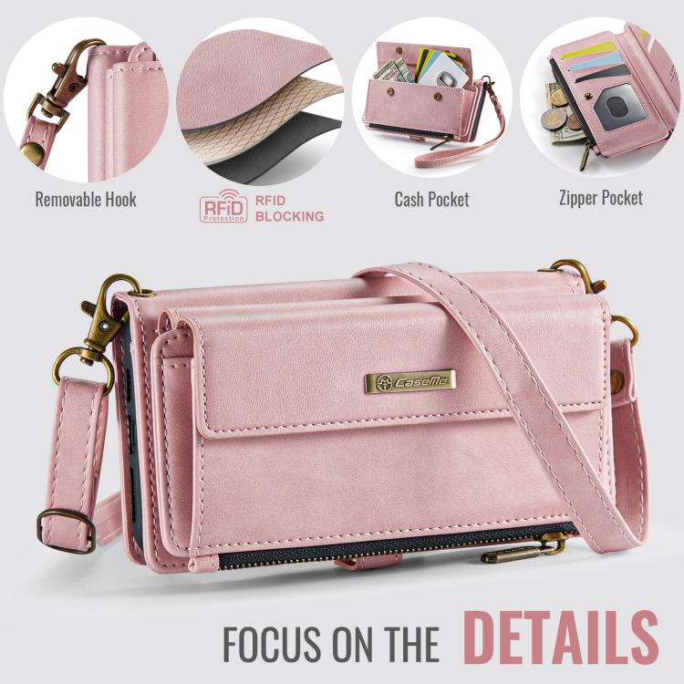 For iPhone 11 CaseMe C39 RFID Blocking Zipper Wallet Leather Phone Case with Crossbody Strap
