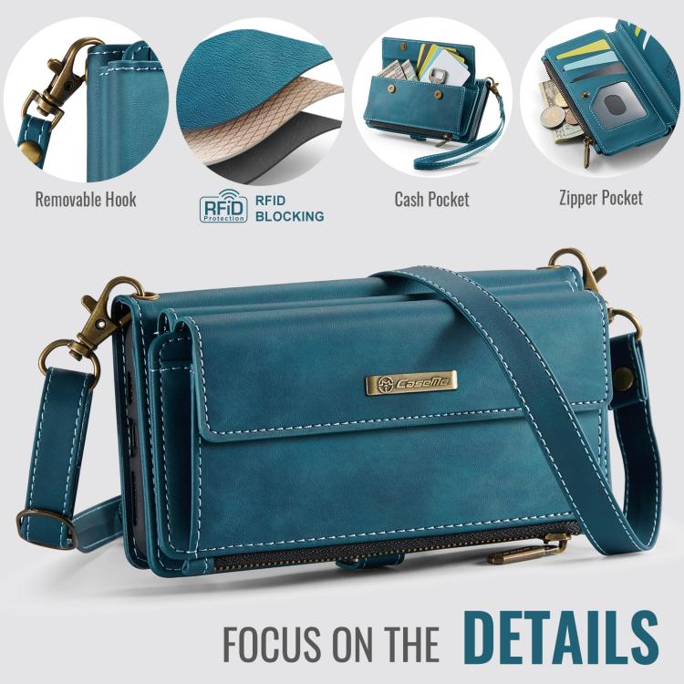 For iPhone 11 CaseMe C39 RFID Blocking Zipper Wallet Leather Phone Case with Crossbody Strap