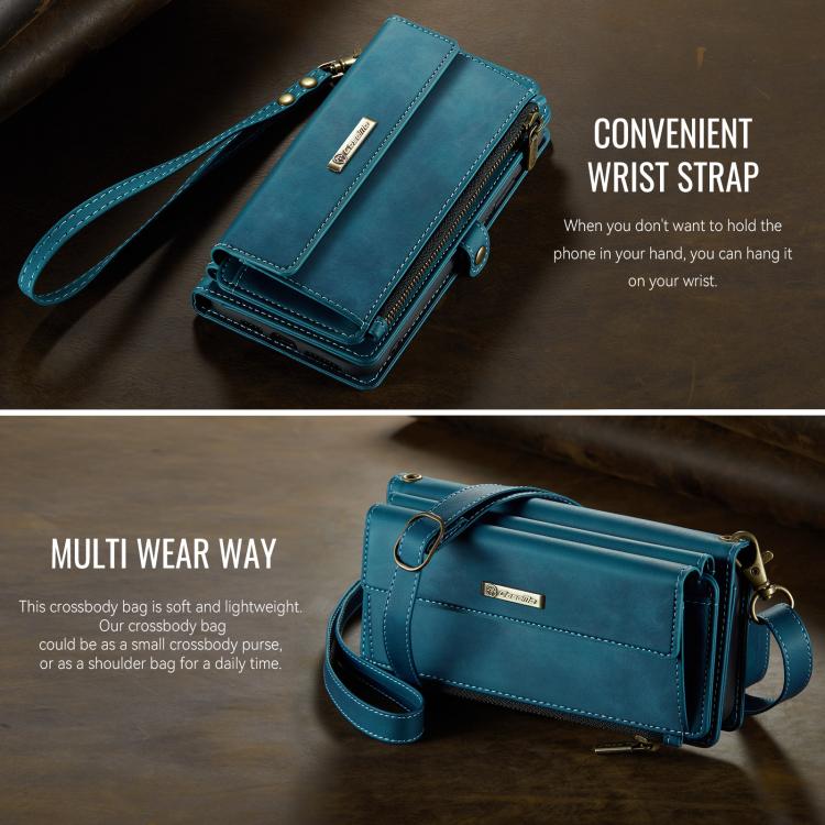 For iPhone 11 CaseMe C39 RFID Blocking Zipper Wallet Leather Phone Case with Crossbody Strap